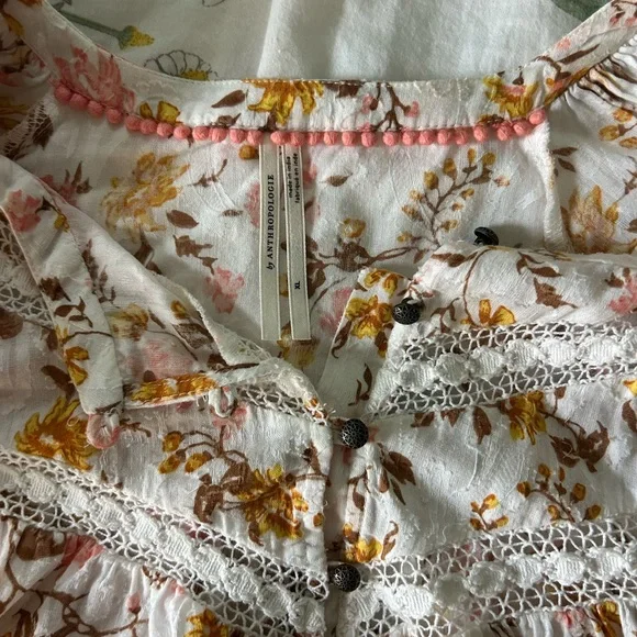 Anthropologie Cream Bib Collar Ruffled Blouse - Picture 3 of 4